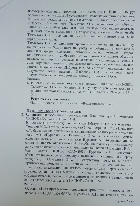 Протокол №1 заседания Дисциплинарной комиссии «ZANGER» 1